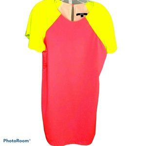 Naven Women's Dress Pink Yellow Color Block Crew‎ Neck Short Sleeve Size L